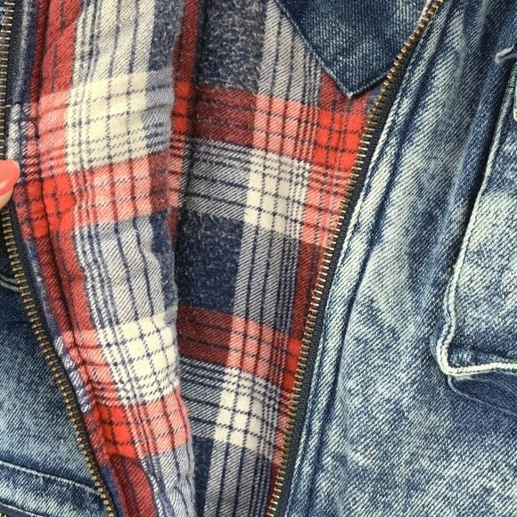 Vintage Denim Jean Vest S Stonewashed Zip In Crowd Celebration Flannel Lined - Picture 5 of 6
